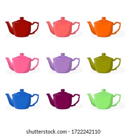 A set of teapots for brewing tea. Different colors. eps10 vector stock illustration.