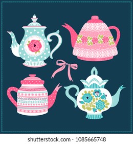 Set with teapots. Can be used for scrapbook, postcards, print, etc.