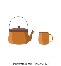 Set of teapots and cups isolated on white background. Scandinavian style. Vector.