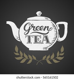Set of teapots drawn on chalkboard
