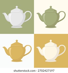 Conjunto de bules em diferentes cores de fundo. Ilustração do vetor Teatime.