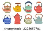Set of teapots for tea. Stock design isolated on a white background for websites and apps
