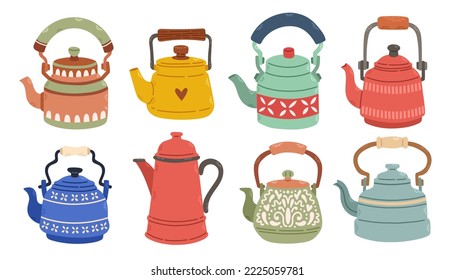 Set of teapots for tea. Stock design isolated on a white background for websites and apps