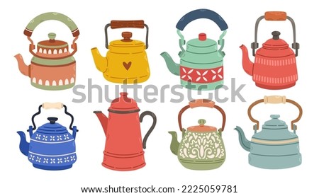 Set of teapots for tea. Stock design isolated on a white background for websites and apps