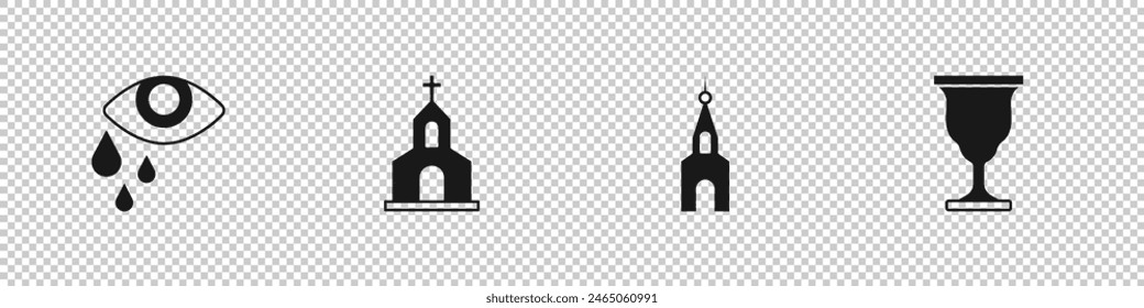 Set Lágrima ojo, edificio de la iglesia, y el icono del cáliz cristiano. Vector