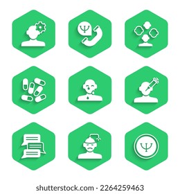 Set Tear cry eye, Concussion, headache, Psychology, Addiction to the drug, Online psychological counseling, Medicine pill or tablet, Schizophrenia and Solution problem psychology icon. Vector