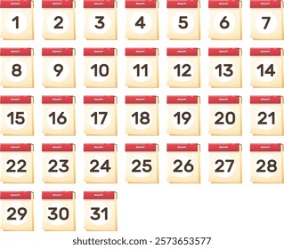 set of tear off calendars with dates, calendar with numbers. Stock vector illustration