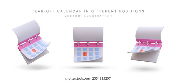 Set of tear off calendars. Wall paper planner. Reminders about important dates and events. Weekly flip calendar. Color vector image on white background svg