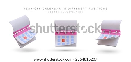 Set of tear off calendars. Wall paper planner. Reminders about important dates and events. Weekly flip calendar. Color vector image on white background