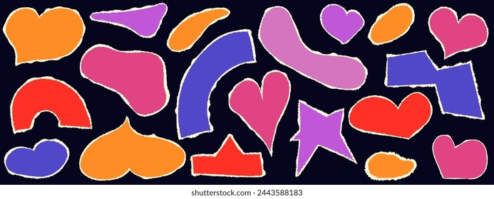 Set of tear paper shapes collage rip. Cut color shape with torn edge. Set doodle scrap. Vector illustration