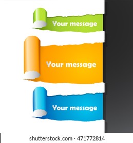 Set of teared papers with place for your own text. 