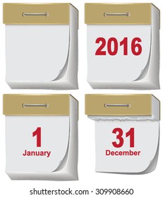 Set of tear-off calendar 2016. Illustration in vector format