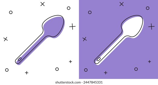 Set Teaspoon icon isolated on white and purple background. Cooking utensil. Cutlery sign.  Vector