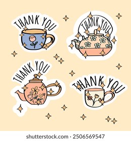 Set of tea-themed thank you stickers.	