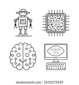 conjunto de ícones de linha de tecnologia e ai vetor editável de alta qualidade.