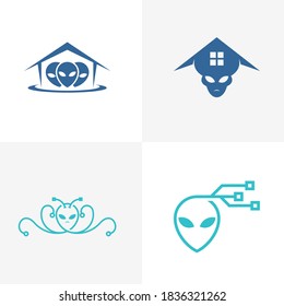 Set of Tech Alien logo design vector Illustration, Alien design template