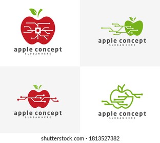 Set of Tech Apple logo design vector template, Fruits Apple icon symbol