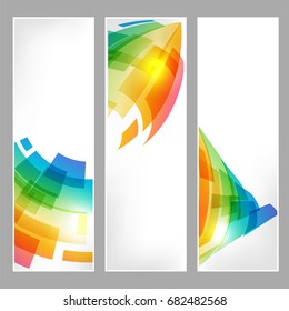 Set tech banners with abstract business symbol on white