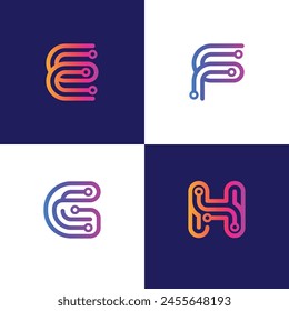 set of tech based initial logos