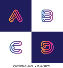 set of tech based initial logos