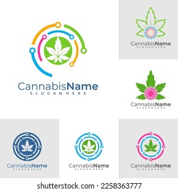 Conjunto de logotipo de Tech Cannabis con plantilla de tarjeta de visita. Conceptos de diseño del logotipo de cannabis creativo