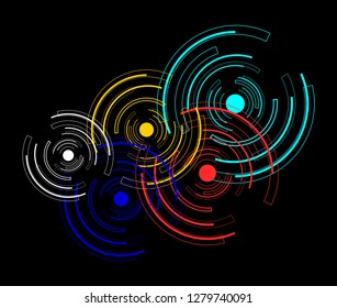 set tech circle modern button and technology background design vector. Circle lines On a black background.logo design