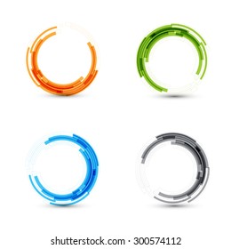 Set Tech Circle Modern Button And Technology Background Design Vector. Circle Lines.