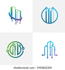 Set Of Tech City Logo Vector Template, Creative Building Logo Design Concepts