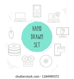 Set of tech icons line style symbols with database, mobile banking, music player and other icons for your web mobile app logo design.