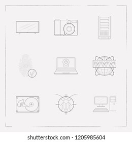 Set of tech icons line style symbols with hdd, tv, antivirus and other icons for your web mobile app logo design.