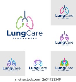 Set of Tech Lung logo design concept vector. Lung Care Logo Design Template. Creative Symbol. Icon