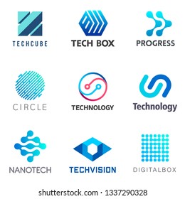 Set of tech vector design elements. Electronics and technology icons. Tech logo template.
