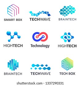 Set of tech vector design elements. Electronics and technology icons. Tech logo template.