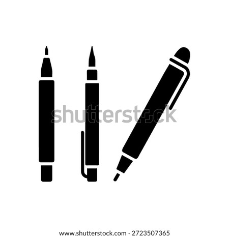 Set of Technical Drawing Pens and Marker Silhouettes for Graphic Design and Stationery Icon