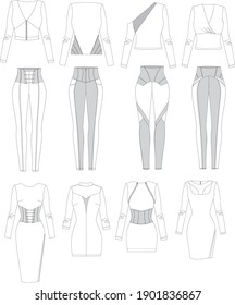 set of technical fashion scetches