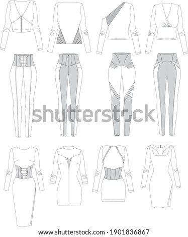 set of technical fashion scetches