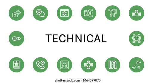 Set of technical icons such as Turn off, Support, Settings, Api, Tools, Pipe, Gear, Technical Support, Piping, Wrench, Pulley , technical
