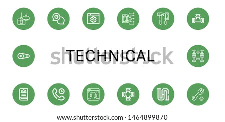 Set of technical icons such as Turn off, Support, Settings, Api, Tools, Pipe, Gear, Technical Support, Piping, Wrench, Pulley , technical