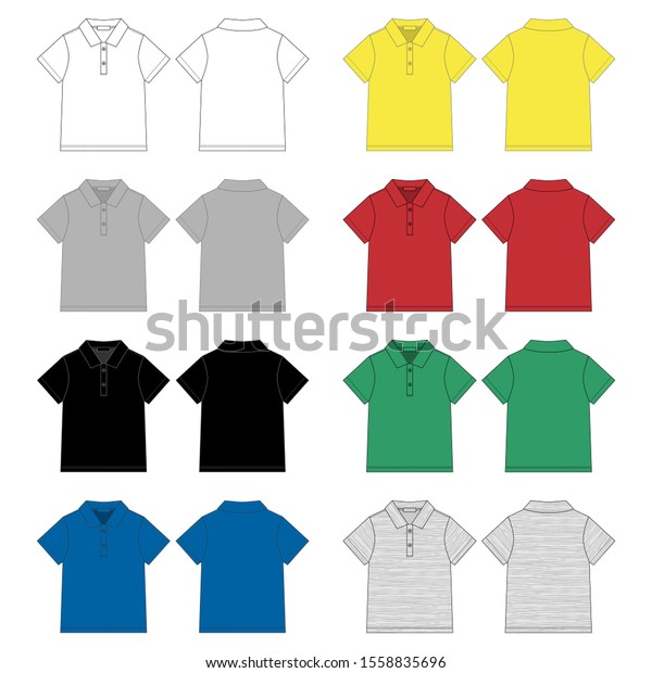 Set Mit Technischer Sketch Polo T Shirt Design Vorlage Vorder Und Stock Vektorgrafik Lizenzfrei