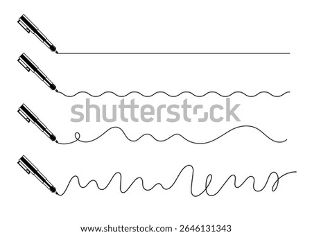 Set of Technical Vector Felt Tip Pens Drawing Different Lines — Geometric Illustration for Branding, Underlining, and Design Accents