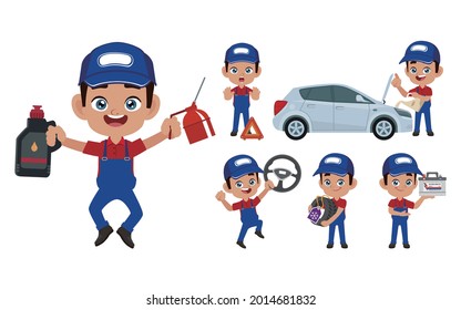 Set of technician with different poses