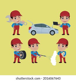 Set of technician with different poses