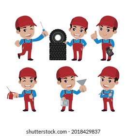 Set of technician with different poses