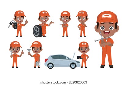 Set of technician with different poses