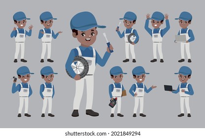 Set of technician with different poses