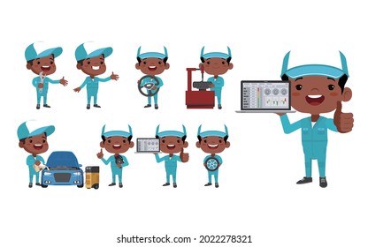 Set of technician with different poses