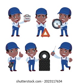 Conjunto de técnicos con diferentes poses