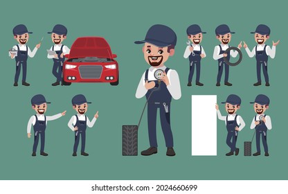 Set of technician with different poses