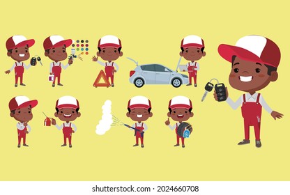 Conjunto de técnicos con diferentes poses