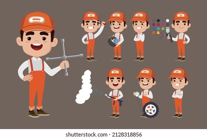 Conjunto de técnicos con diferentes poses